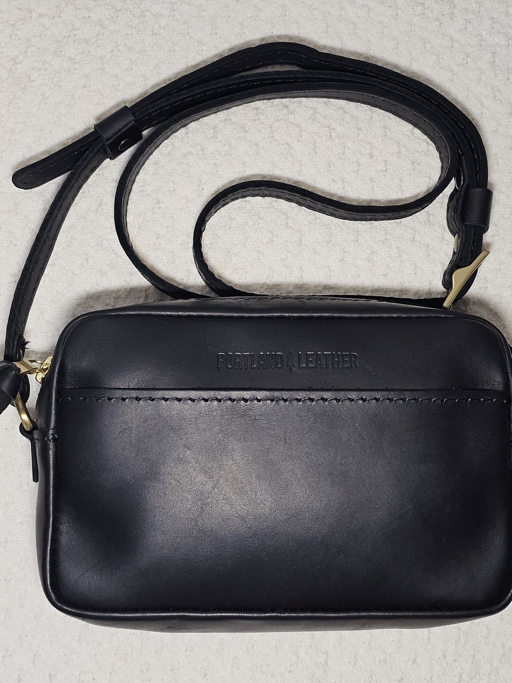 Portland Leather - Black Leather Crossbody "Camera" Bag - Small